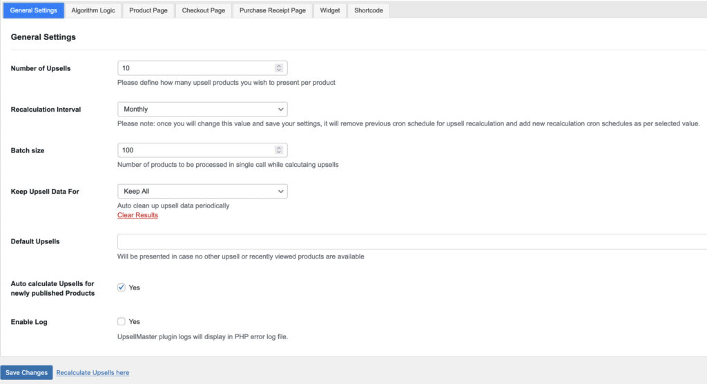 General Settings UpsellMaster